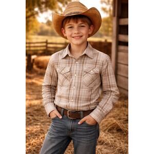 Vintage Levis Levi Strauss Plaid Western Long Sleeve Boy's Shirt White Tab 10